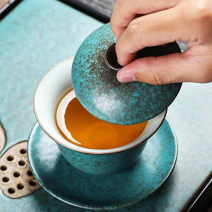 Gaiwan Sancai Grün Kiefer Keramik Geschenk