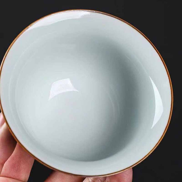 Gaiwan Sancai Grün Kiefer Keramik Handarbeit