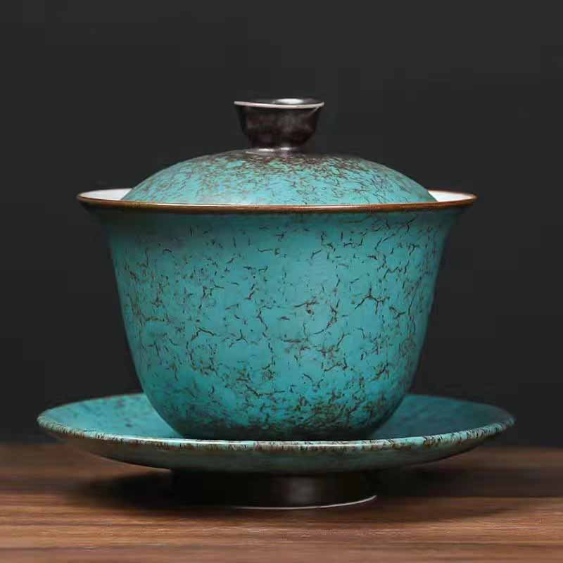 Gaiwan Sancai Grün Kiefer Keramik Porzellan