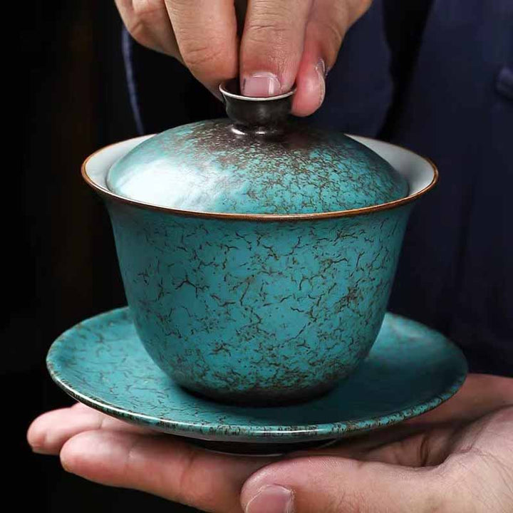 Gaiwan Sancai Grün Kiefer Keramik