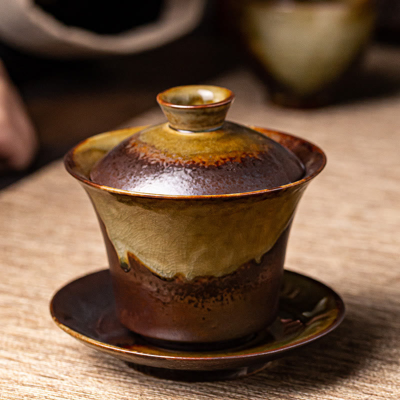Gaiwan Sancai Vintage Braun Keramik Deko