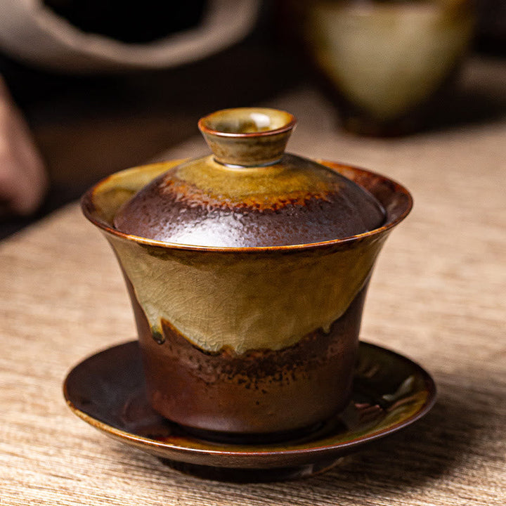 Gaiwan Sancai Vintage Braun Keramik Deko