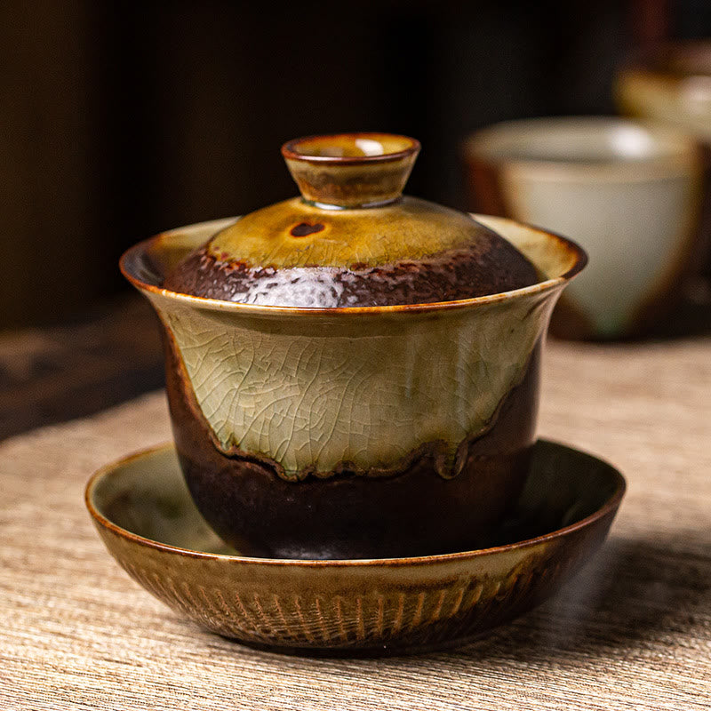 Gaiwan Sancai Vintage Braun Keramik Handarbeit