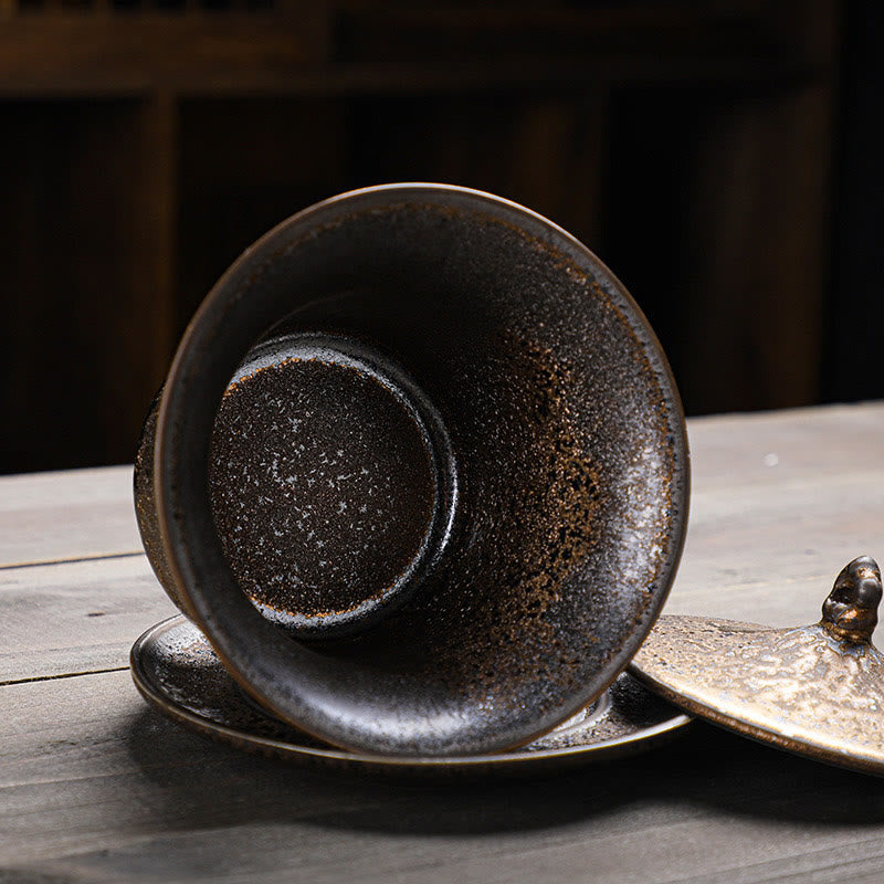 Gaiwan Keramik Sancai Rost Glasur Vintage Geschenk