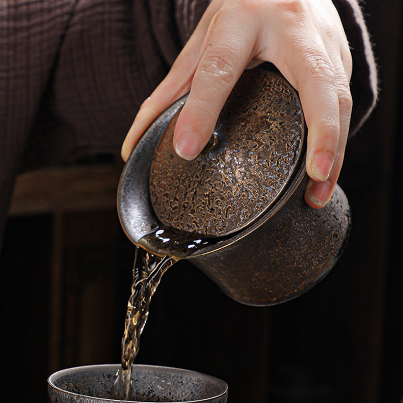 Gaiwan Keramik Sancai Rost Glasur Vintage Matcha