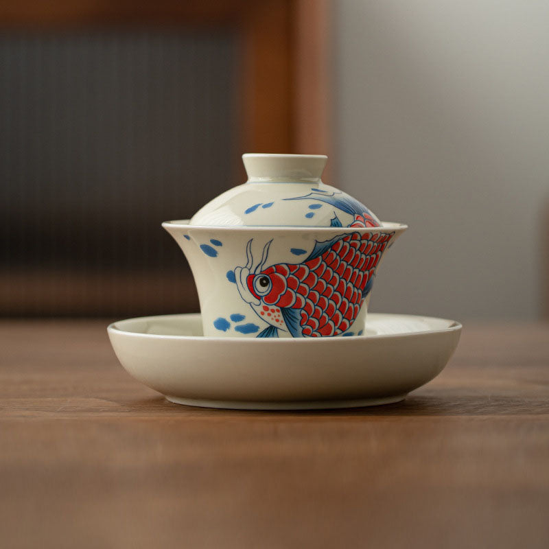 Gaiwan Koi Arowana Sancai Keramik 130ml Deko