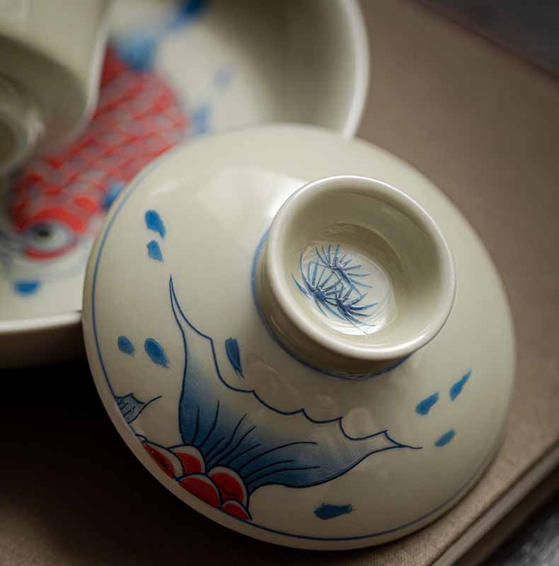 Gaiwan Koi Arowana Sancai Keramik 130ml Handarbeit