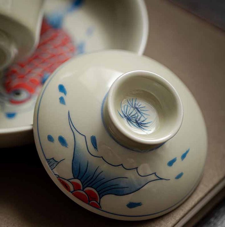 Gaiwan Koi Arowana Sancai Keramik 130ml Handarbeit