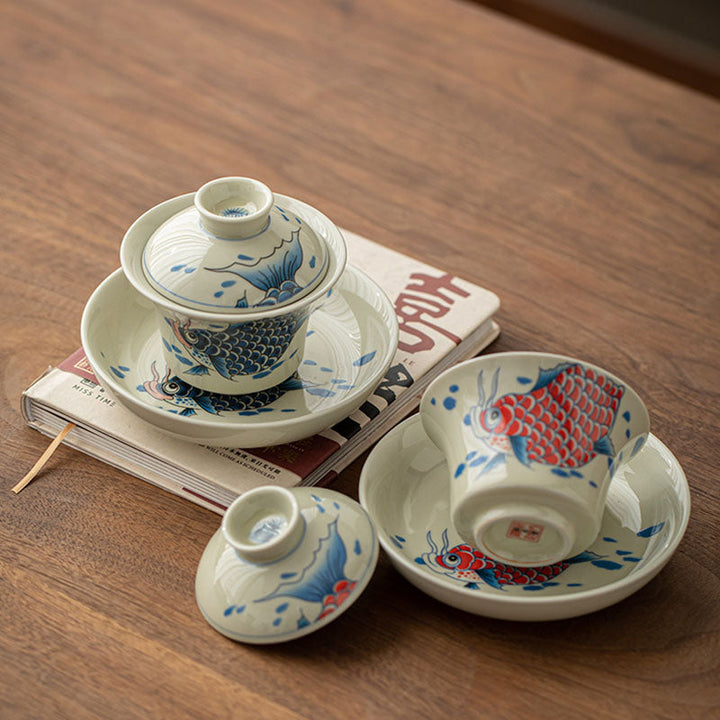 Gaiwan Koi Arowana Sancai Keramik 130ml Porzellan