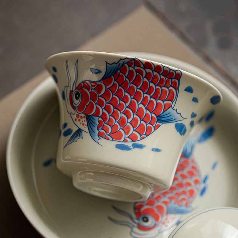 Gaiwan Koi Arowana Sancai Keramik 130ml Teezeremonie