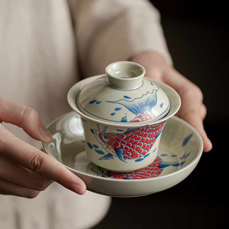 Gaiwan Koi Arowana Sancai Keramik 130ml