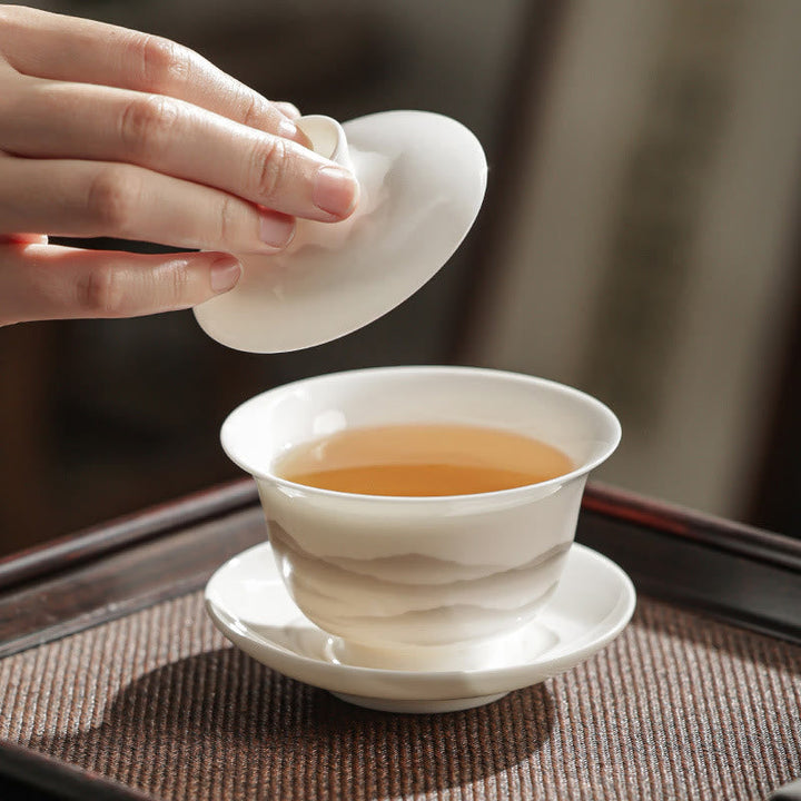 Gaiwan Porzellan Berglandschaft Sancai Vintage Deko