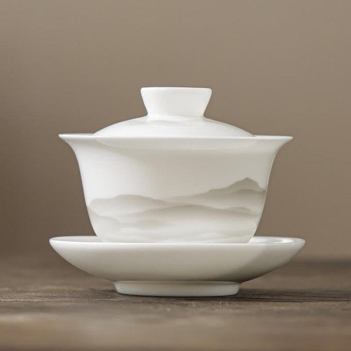 Gaiwan Porzellan Berglandschaft Sancai Vintage