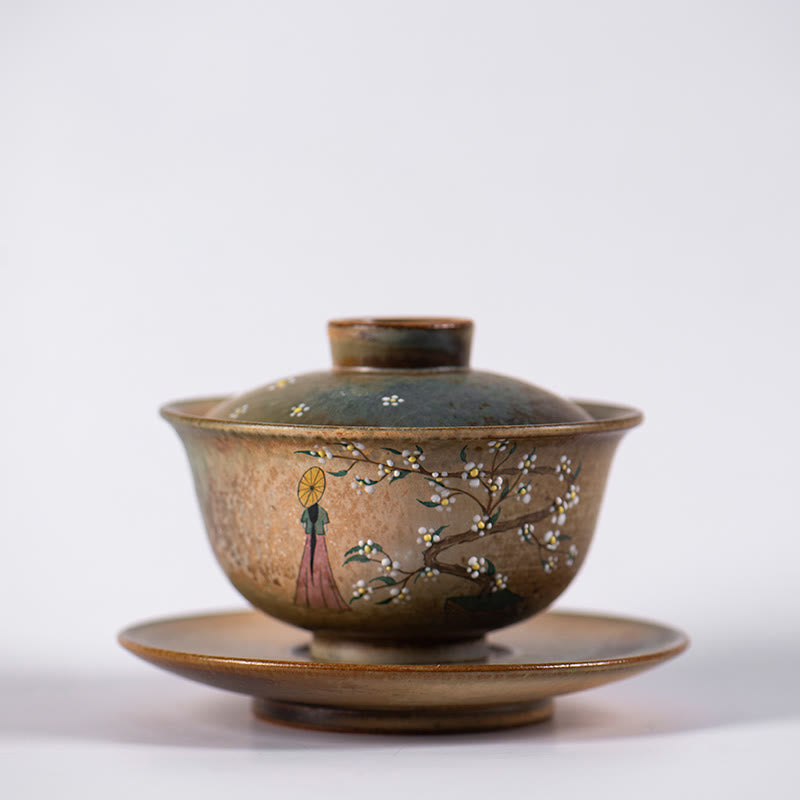 Gaiwan Porzellan Hanfu Mädchen Sancai Blüten Matcha