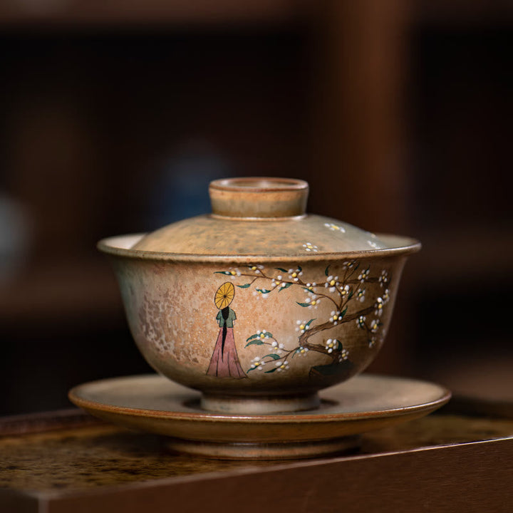 Gaiwan Porzellan Hanfu Mädchen Sancai Blüten