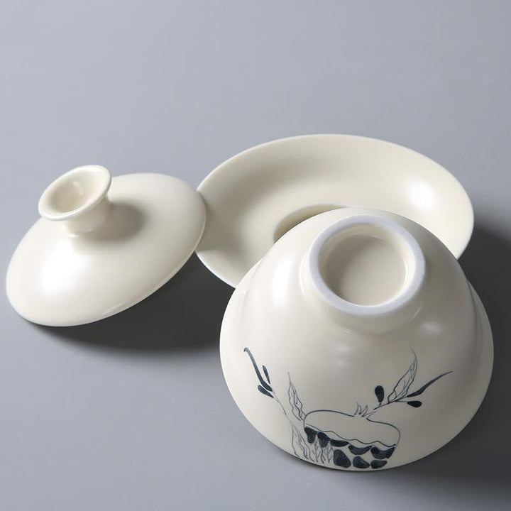 Gaiwan Sancai Keramik Lotus Granatapfel Deko