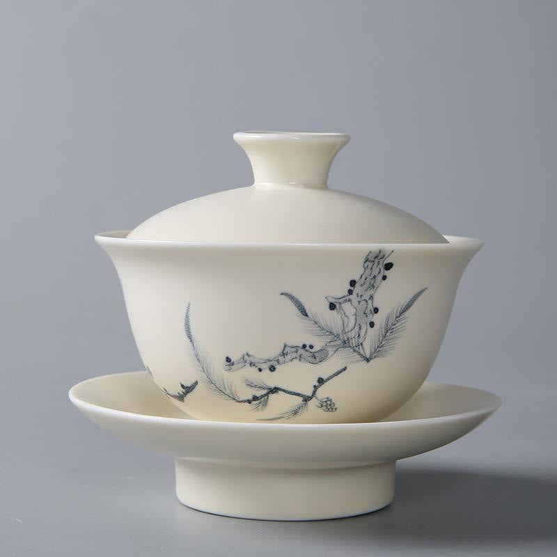 Gaiwan Sancai Keramik Lotus Granatapfel Handarbeit
