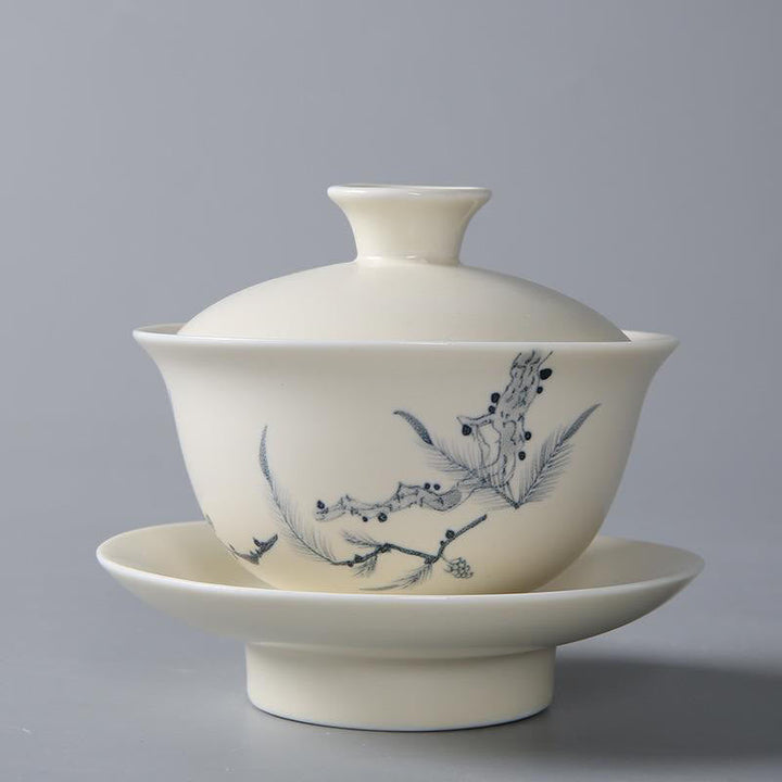 Gaiwan Sancai Keramik Lotus Granatapfel Handarbeit