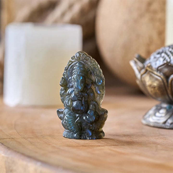 Ganesha Figur Labradorit Schutz Glücksbringer