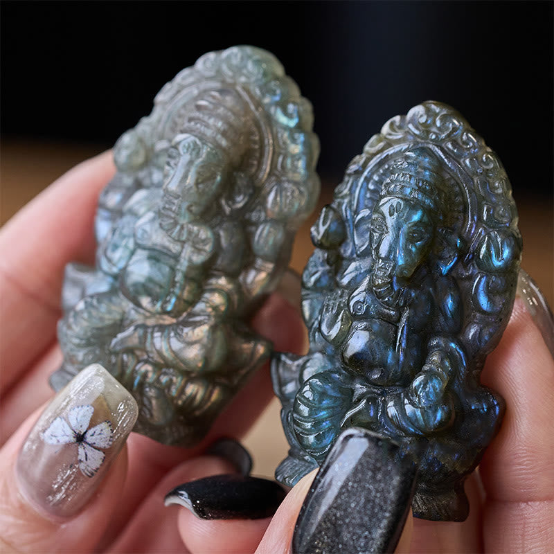 Ganesha Figur Labradorit Schutz Wohnzimmer
