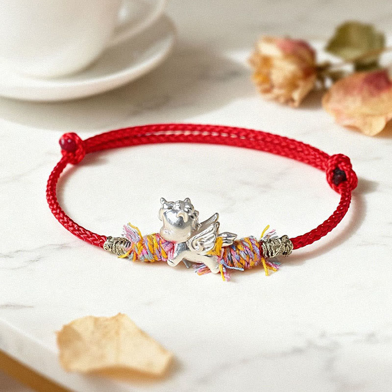Armband 925 Silber Fu-Zeichen Jahr Des Pferdes Glück rote Schnur Marmor