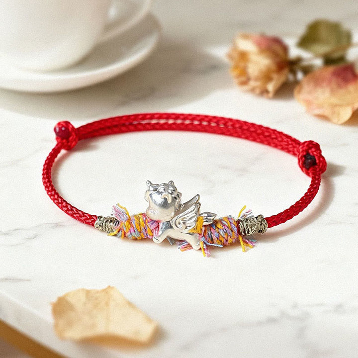 Armband 925 Silber Fu-Zeichen Jahr Des Pferdes Glück rote Schnur Marmor