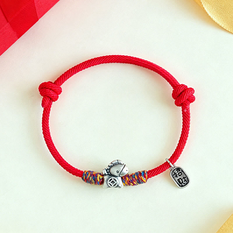 Armband Silber 999 Pferd-Motiv Fu-Zeichen rote Kordel Glück Wohlstand