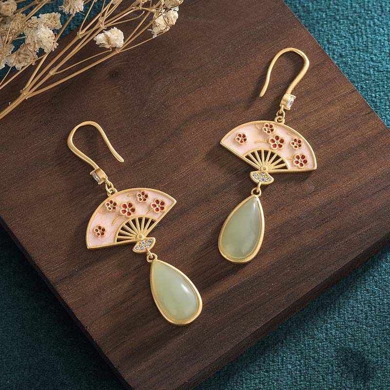 Ohrringe Aventurin Fächer – Glück goldene Ohrhänger asiatisch Boho Schmuck spirituell