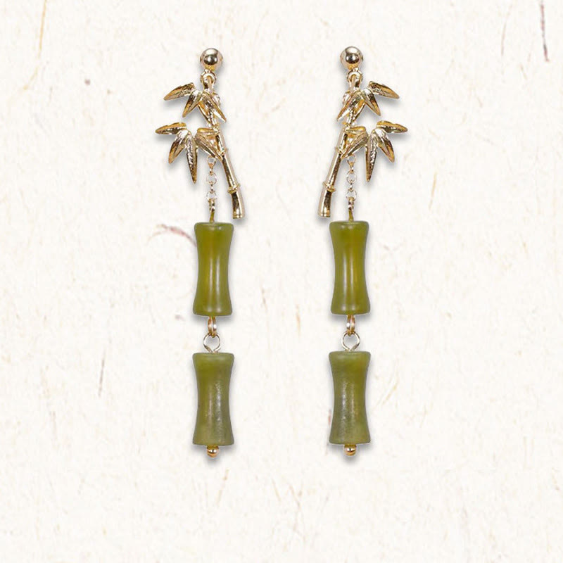 Ohrringe Peridot Bambus – Glück & Wachstum grüne Jade Ohrhänger Boho Schmuck