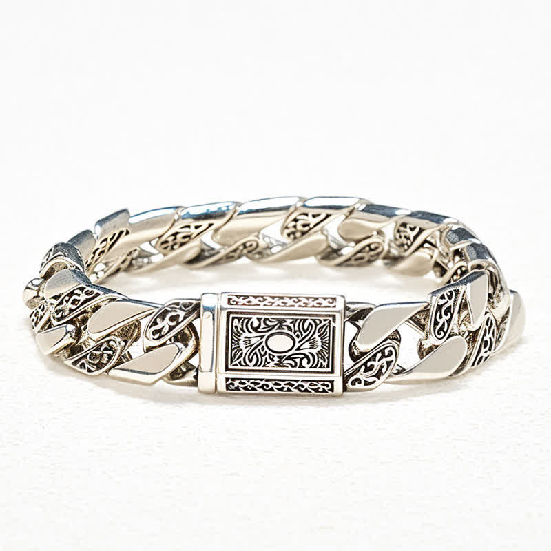 Armband Kupfer Blume Glück Segen silberne Gliederkette mit verziertem Verschluss
