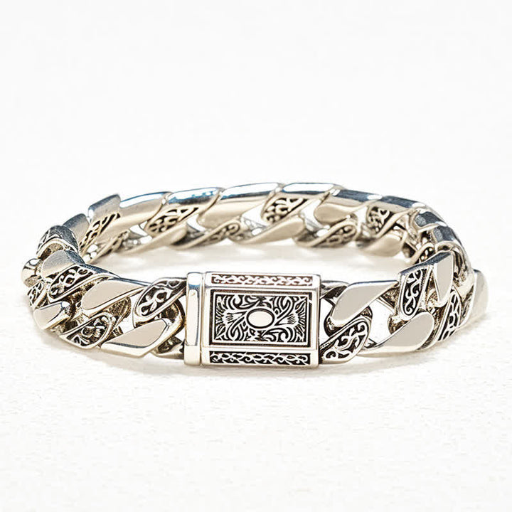 Armband Kupfer Blume Glück Segen silberne Gliederkette mit verziertem Verschluss