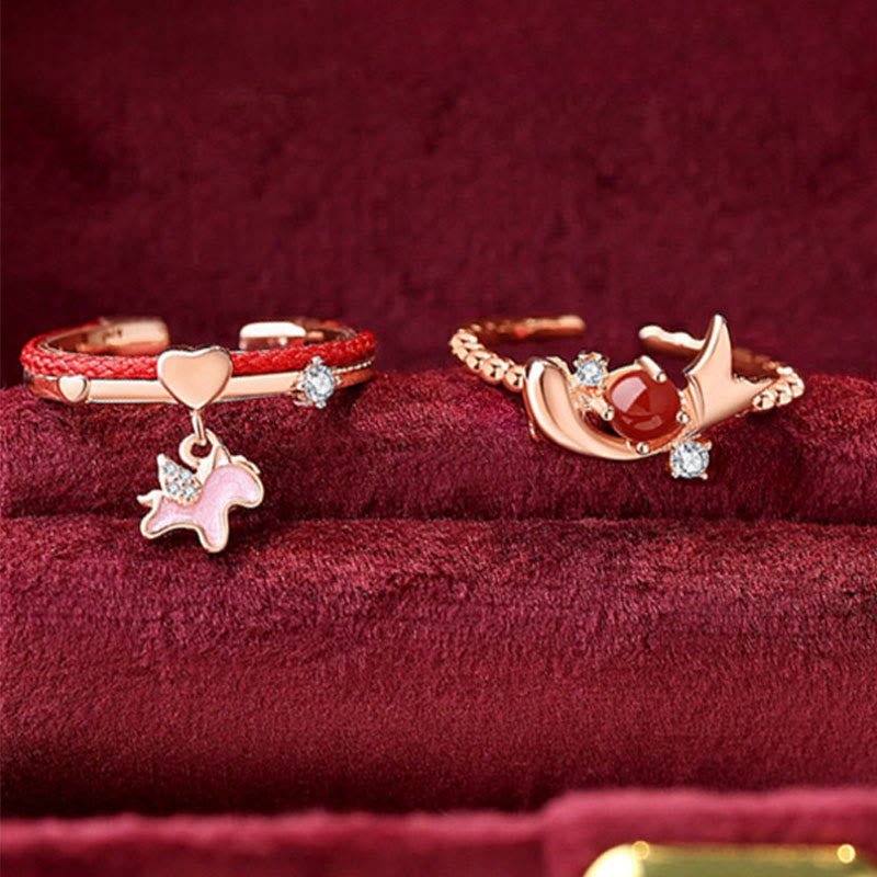 Ring 925 Silber Rote Schnur mit Herz Stern Glück Schmuck