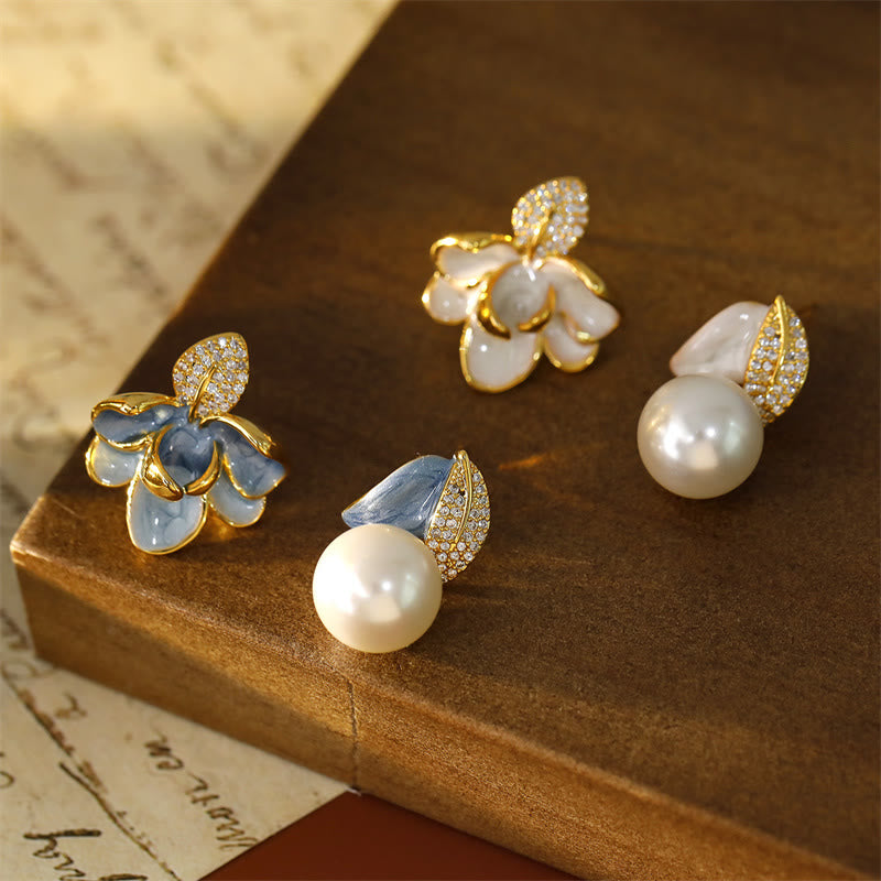 Ohrringe Kupfer Zirkonia Kamelie – Glück Perle Blüte Boho Schmuck