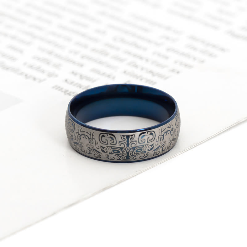Ring Titanstahl Taotie – Glück & Wohlstand mit feinen Prägungen