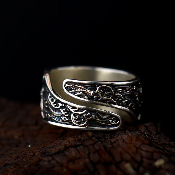 925 Silber Ring Koi Fisch Kupfermünze – Glück & Wohlstand Feng Shui