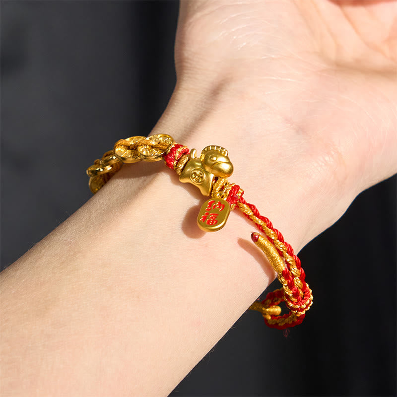 Armband Jahr Des Pferdes Rot Glück Energie geflochten Gold Pferd Handgelenk
