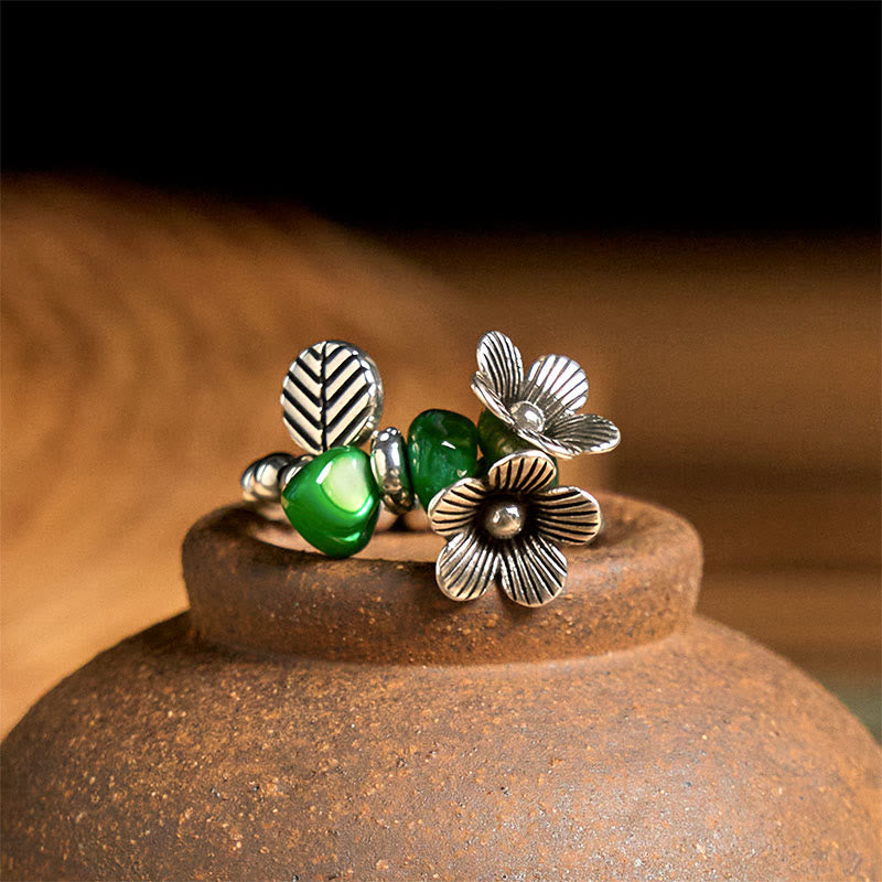 Ring Kupfer Blumenmuster mit Jade Glück heilender Stein Fengshui Schutz