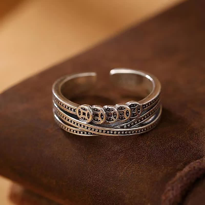 Pixiu Ring Kupfermünze Wohlstand Glück Fengshui Glücksring Silber