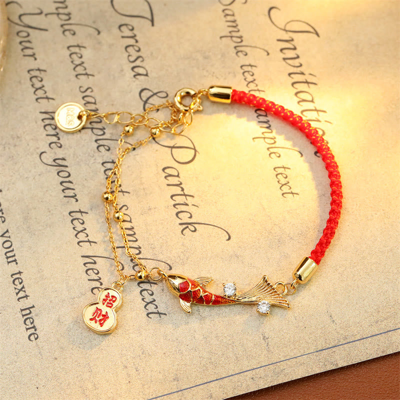 Armband Koi Fisch Glück Wohlstand Stärke rotes Seil goldener Anhänger
