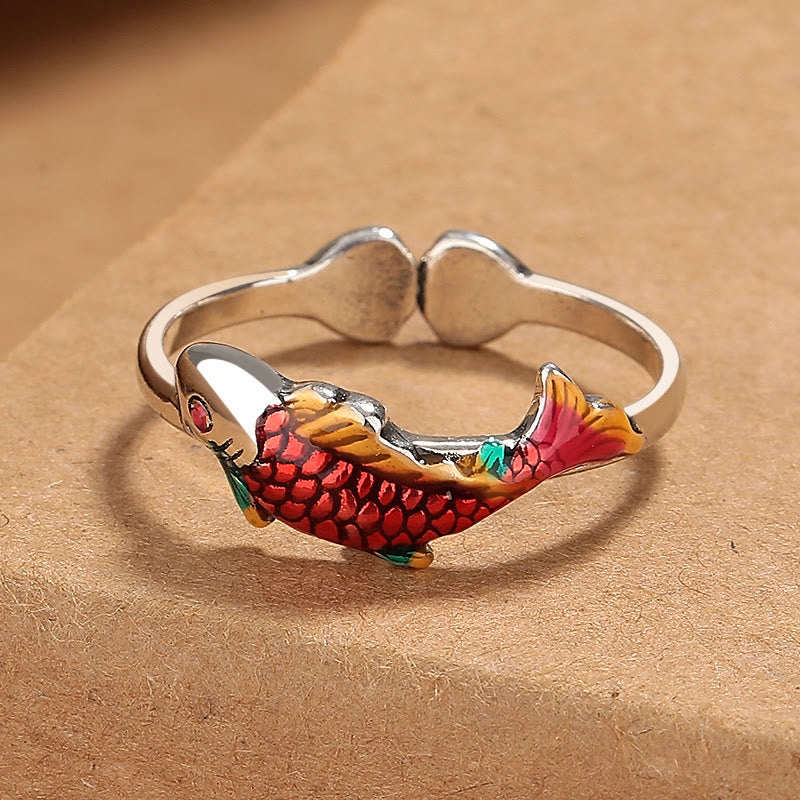 Koi Fisch Ring Silber rot Glück Wohlstand Fengshui verstellbar