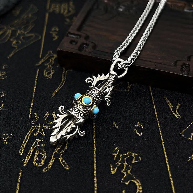 Silberne Vajra Kette mit Türkis Steinen Tibet Glück