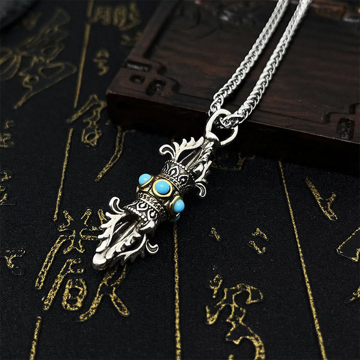 Silberne Vajra Kette mit Türkis Steinen Tibet Glück