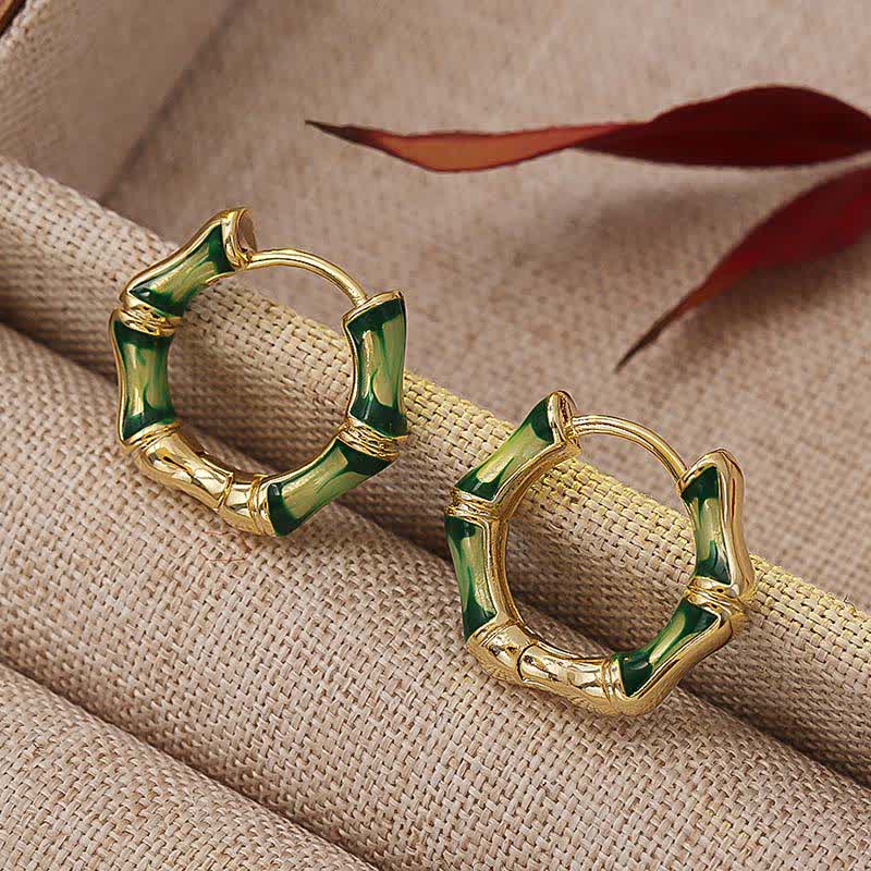 Ohrringe Kupfer Bambus grün gold Creolen Glück Wohlstand Boho Schmuck