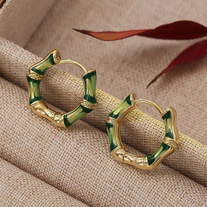 Ohrringe Kupfer Bambus grün gold Creolen Glück Wohlstand Boho Schmuck