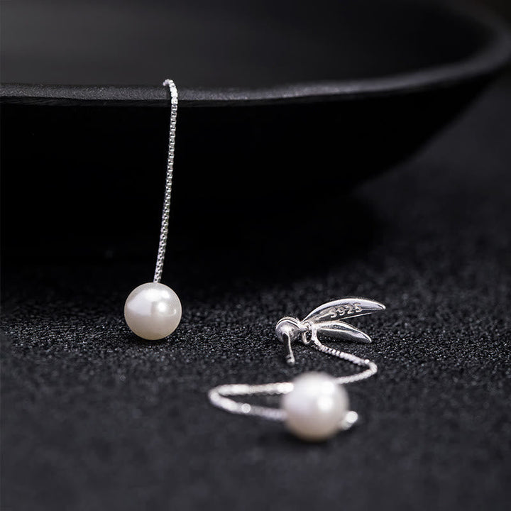 Perlen Ohrringe Silber Bambus Ohrhänger zart Boho Schmuck spirituell Glück