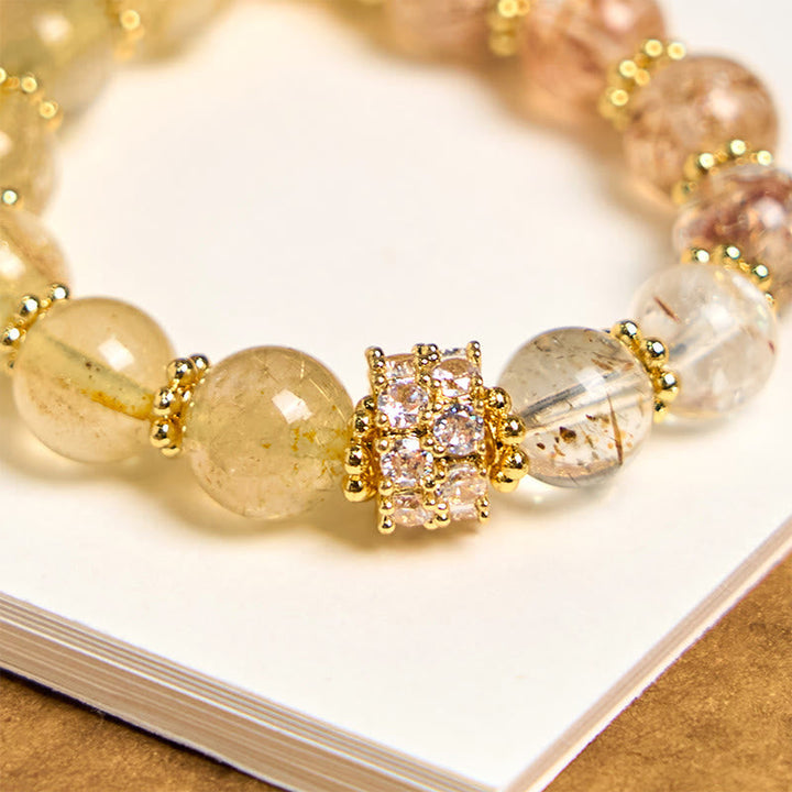 Schlüsselanhänger Rutilquarz Glück Perlen Gold Zirkonia spirituell Schmuck