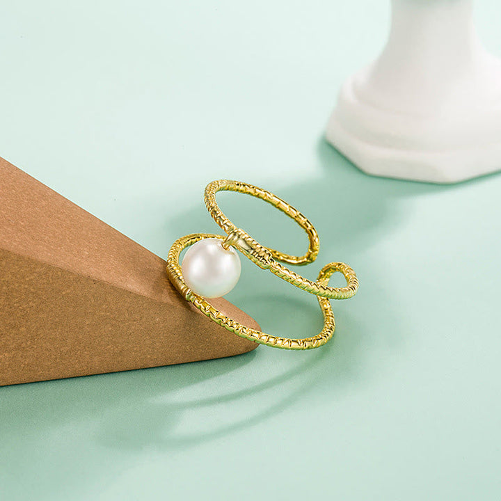 Kupfer Ring mit Jade Perle goldenem Draht Glück Fengshui Schutz
