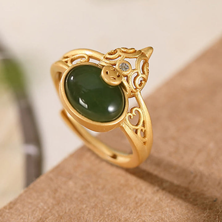 Ring Kupfer Jade Münze Pixiu Fengshui Erfolg Glück Schutz Symbol
