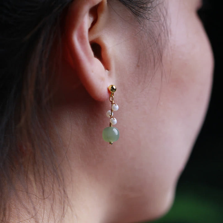 Ohrringe Hetian Jade Blume – Glück getragen Boho Schmuck spirituell Ohrhänger