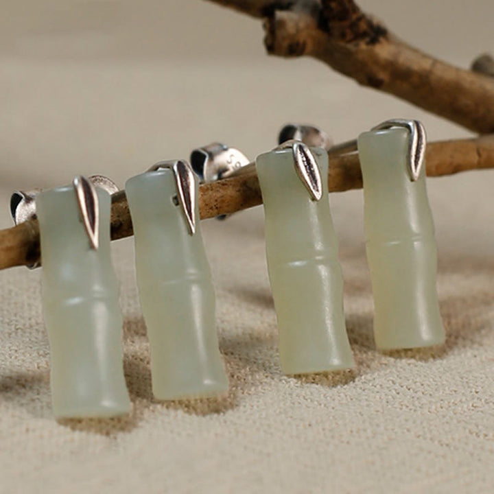 Ohrringe Jade Bambus Silber an Ast Schmuck spirituell Glück Wohlstand